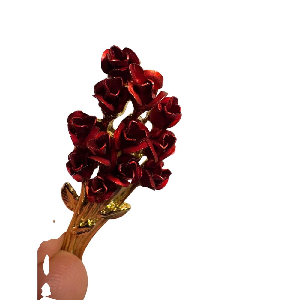 Vintage Danbury Mint Red Roses Gold tone Brooch pin 1997 Wedding Shawl Accessory